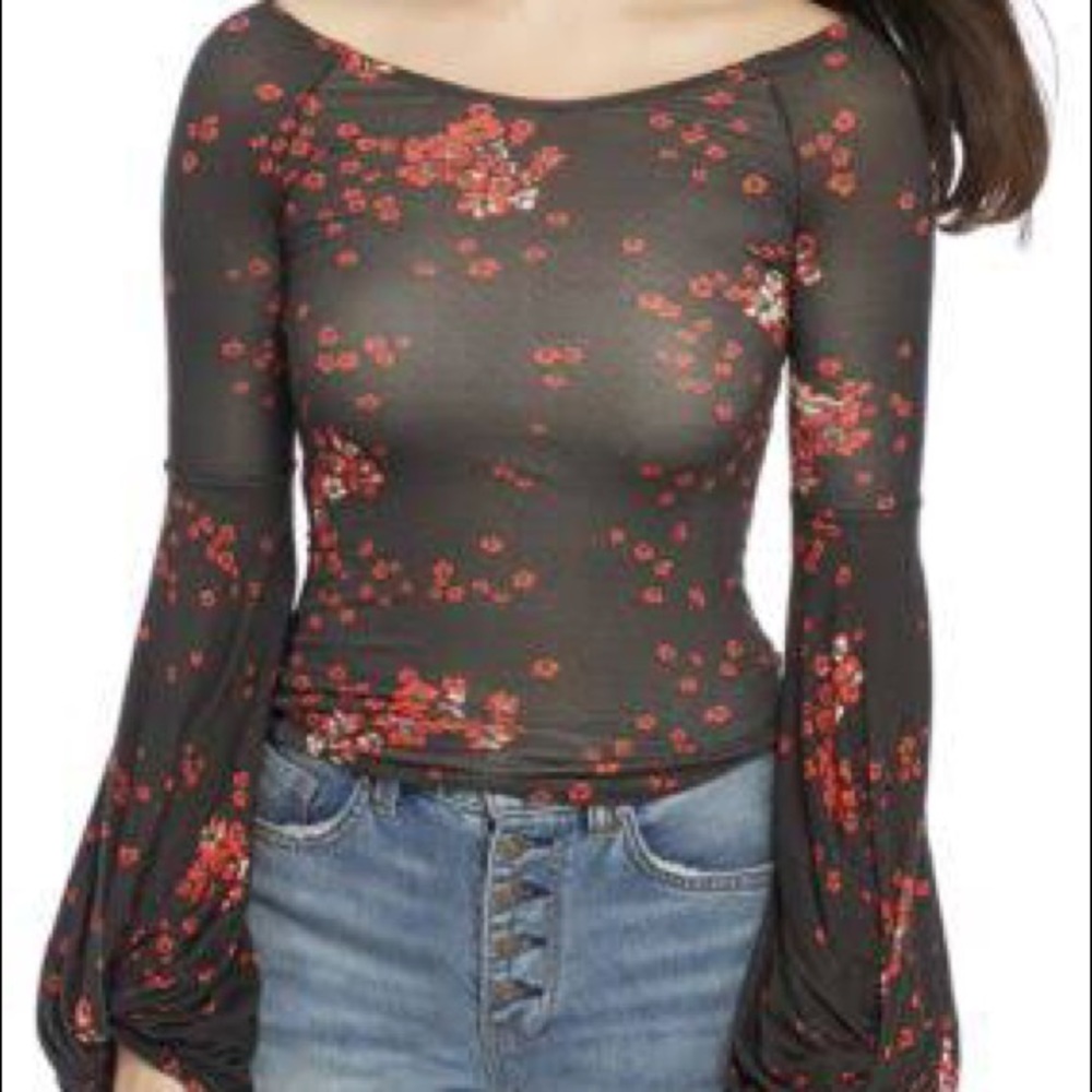 NWT Free People Tropics Print Top Puff Sleeves M